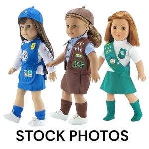 18” Doll Clothes- 3 Girl Scout Inspired (Daisy, Brownie, & Junior) Uniforms